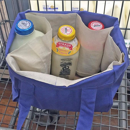 Simple Ecology Reusable Grocery Shopping 8 Bag Gift or Starter Set, Washable, Durable, Organic Cotton, Natural with Blue