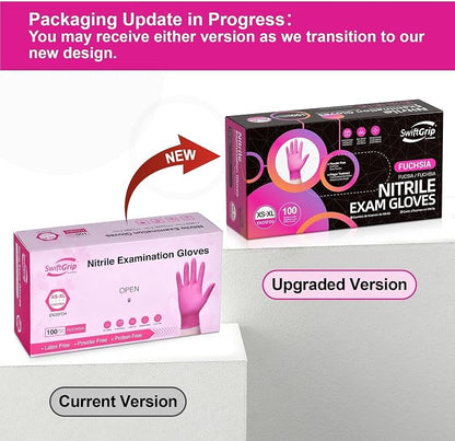 SwiftGrip Powder-Free Nitrile Gloves, 3-mil, Disposable Nitrile Gloves, Latex-Free, Powder-Free - Pink/Fuchsia