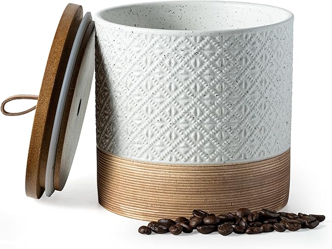 Miamolo Ceramic Coffee Container Kitchen Food Storage Jars for Spice Sugar Tea Bag, Stackable Farmhouse Jars for Kitchen Pantry - Coffee Bar Accessories Housewarming Wedding Gift - White & 42 fl.oz