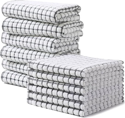 Homaxy Kitchen Towels and Dishcloths Set, 16 x 25 and 12 x 12 Inches, Set of 12 Cotton Terry Kitchen Dish Towels, Super Soft and Absorbent Dish Cloths, Grey