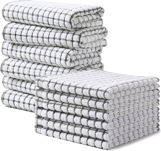 Homaxy Kitchen Towels and Dishcloths Set, 16 x 25 and 12 x 12 Inches, Set of 12 Cotton Terry Kitchen Dish Towels, Super Soft and Absorbent Dish Cloths, Grey