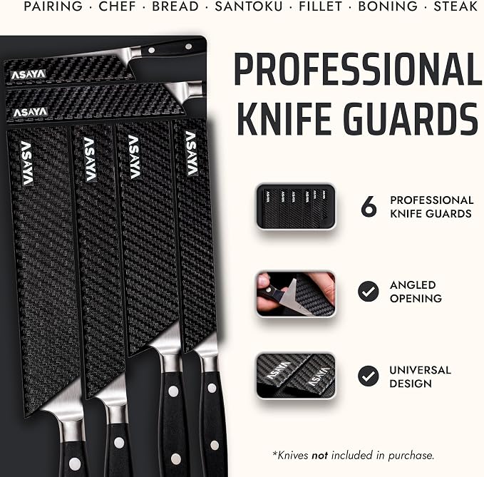 Asaya Professional Chef Knife Edge Guards – 6 Piece Knives Universal Covers - Extra Strength ABS Plastic and Food Safe Kitchen Knife Sheath Covers – Knives Not Included