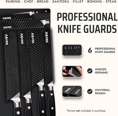 Asaya Professional Chef Knife Edge Guards – 6 Piece Knives Universal Covers - Extra Strength ABS Plastic and Food Safe Kitchen Knife Sheath Covers – Knives Not Included