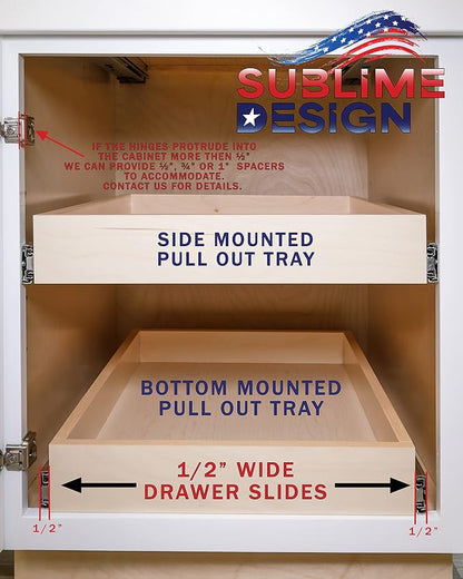 Sublime Design - Standard Size - Pull Out Kitchen Drawers | Slide Out Shelves for Kitchen Cabinets | Pull Out Home Organizer (Bottom Mounting, 23 Inch W/Drawer Slides (22” Drawer Box))