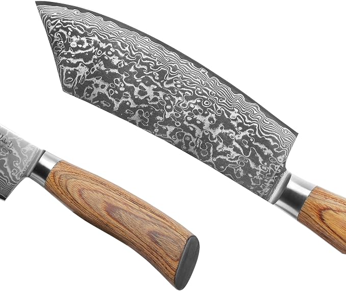 Wakoli EDIB Pro Premium Grill and Block Knife – Japanese Style Kitchen Knife | 7.9-Inch Blade Made of 67 Layers of Real Big Master Steel with Pakka Wood Handle | Professional Cooking Tool
