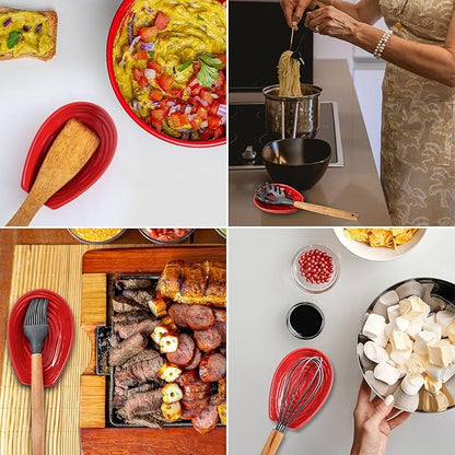 Hasense Spoon Rest for Stove top, Cooking Spoon Holder for Kitchen Counter, Ceramic Utensil Rest for Ladle, Spatula and Tong, Heat-Resistant Spatula Holder Set of 2 for Countertop Father’s Day, Red