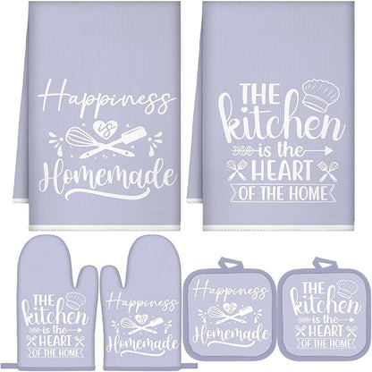 Sratte 6 Pcs Kitchen Decor Accessories Set Farmhouse Towels Pot Holders Oven Mitts Set 2 Dish Towels 2 Potholders 2 Cooking Mittens Oven Glove for Christmas Baking Cooking(Dreamy Purple,Kitchen)
