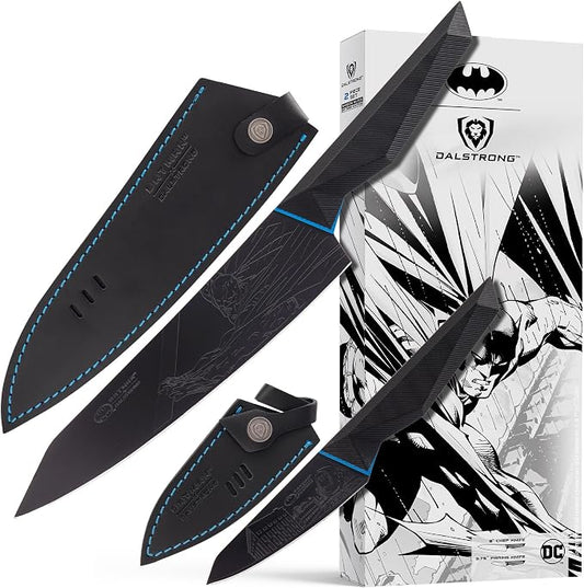 Dalstrong Knife Set - 2 Piece - BATMAN™ Shadow Black Edition - 8" Chef Knife 3.75" Paring Knife - High Carbon 7Cr17MoV Steel - Black Titanium Kitchen Knife - Collection Item - G10 Handle - Sheath