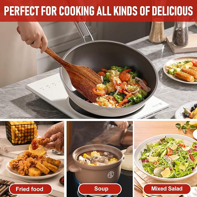5 PCS Wooden Cooking Utensils Set, Kitchen Utensils Set, Wooden Spoons for Cooking, Non-Stick Heat-Resistant Wooden Spoons for Cooking, Ideal for Nonstick Cookware