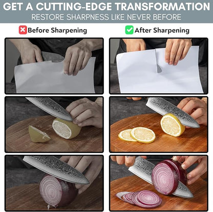 PATENTED ORIGINAL ADJUSTABLE ROLLING KNIFE SHARPENER KIT: Adjustable Height, 10° to 40° for 30 Angle Options, Removeable Diamond Plates with Travel Case - Kitchen Knife Sharpener