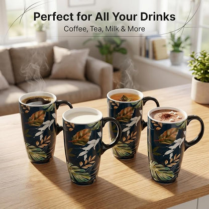 Topadorn 17oz Ceramic Travel Mug with Lid and Handle, Leaf Art Coffee Cup, Nature Inspired Porcelain Mug, Microwave & Dishwasher Safe, Gift Box Included