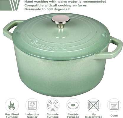 VORRINGARD Enameled Cast Iron Dutch Oven Pot with Lid, for Bread Baking, Round Bread Oven- include Sourdough Bread Baking Supplies Set, 6QT, Sage Green