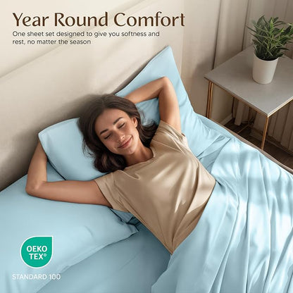 Utopia Bedding King Size Sheet Set – 4 Piece Bed Sheets, Soft and Breathable Microfiber, Includes 1 Fitted Sheet, 1 Flat Sheet and 2 Pillowcases – Oeko Tex (Ice Blue)