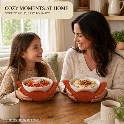 Set of 2 Microwave Bowl Cloth Hot Pads with Brown Color - Multipurpose Heat Resistant Plate Holders 7"x4" Inches - Pot Holder Microwavable Bowl Cozies for Food - Ramen Soup or Bowl Cozy