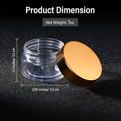 SATINIOR 24 Pieces Empty Clear Plastic Jars with Lids Round Storage Containers Wide-Mouth for Beauty Product Cosmetic Cream Lotion Liquid Butter Craft and Food (Gold Lid,1 oz)
