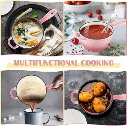 E-far Enameled Cast Iron Sauce Pan with Lid, 1 Quart Dutch Oven Saucepan, Mini Sauce Pot for Cooking, Boiling, Healthy & Non Toxic, Induction & Oven Safe, Pink