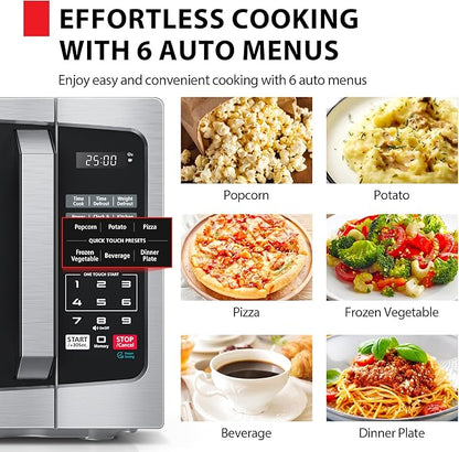 TOSHIBA ML-EM09PA(SS) Small Microwave Oven with 6 Auto Menus, Mute Function, LED Lighting, Countertop Microwave Perfect for Apartments, 0.9 Cu Ft, 10.6 Inch Removable Turntable, 900W, Stainless Steel