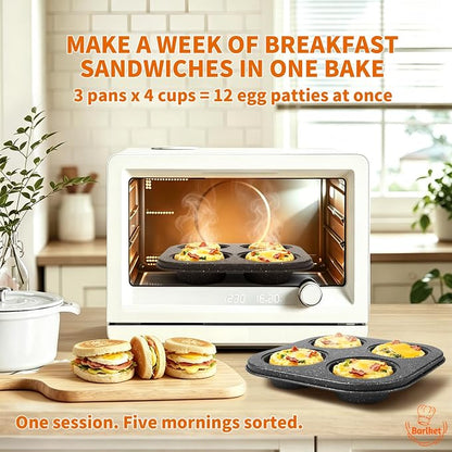 3-Pack 4-Cup Muffin Pan, Nonstick Granite Coating Carbon Steel Cupcake Pan Set, Standard Muffin Tin for Air Fryer Small Oven Baking, Easy Release, Nests Flat for Storage