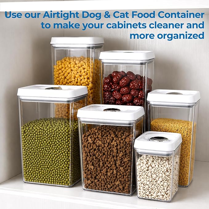UFORU Dog Food Storage Containers with Twist Lock Lid, 4.4 Qt Airtight Cat food container, BPA-Free Stackable Kitchen Pantry Organizers and Storage, One Button Opening Pet Treat and Food Container