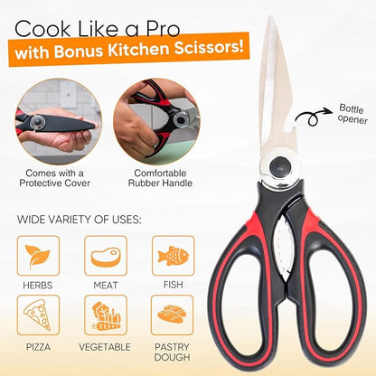 4-Piece Non-Toxic Cutting Board Set with Premium Scissors – BPA-Free Plastic and Rubber Chopping Boards for Kitchen Essentials with Organizer, Dishwasher Safe Accessories Holder.