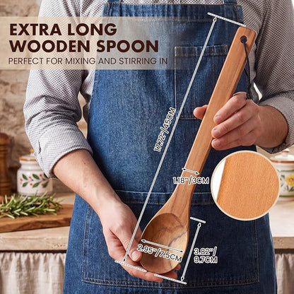 Baderke 1 Pcs 18 Inches Extra Long Wooden Spoons Large Non-stick Kitchen Wooden Spoons Giant Heavy Duty Stir Paddle for Cooking Mixing Stirring Heat Resistant Cooking Tool Chef Mom Gifts (Teak)