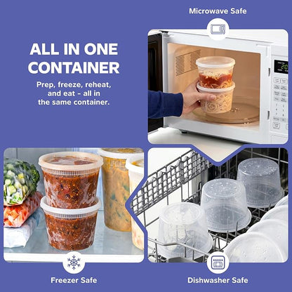 GUSTO [48 Sets 16 oz. Plastic Deli Disposable Food Storage Containers With Airtight Lids (Formerly Comfy Package)