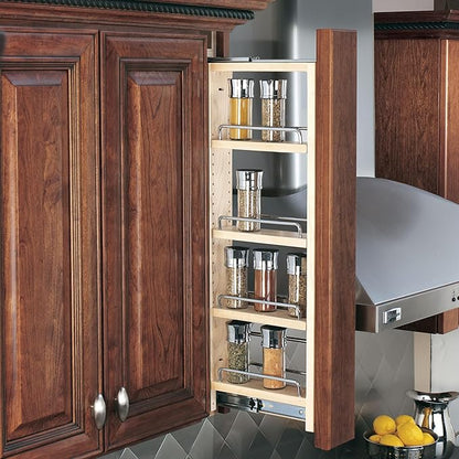 Rev-A-Shelf Kitchen Cabinet Pullout Wall Filler Wooden Organizer Slide Out Pantry Storage w/Soft-Close in Multiple Sizes, 6 x 42 In, 432-WFBBSC42-6C