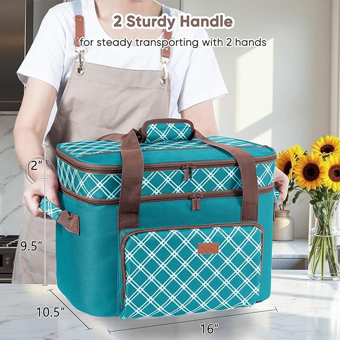 Double Layer Slow Cooker Carrier Bag – Fits 6–8 Qt Oval Slow Cooker Compatible with CrockPot & Hamilton Beach | Insulated Travel Tote with Utensil Storage & Adjustable Straps