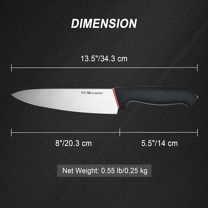 Chef Knife 8 Inch, High Carbon Stainless Steel Sharp Blade with Non-Slip Softgrip, Multi-Purpose Kitchen Knife for Meat, Fruit & Vegetables Cutting