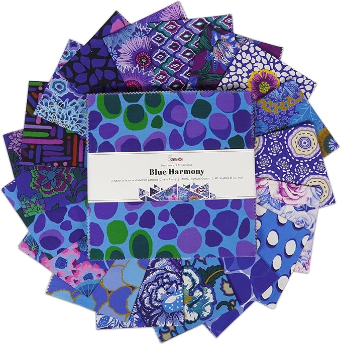Soimoi 40 Pcs 10 x 10 inches Quilting Fabric Bundles Precut, DIY Cotton Fabric Squares, Printed Layer Cakes Patchwork Materials for Crafts Cloths Decor,Charm Squares for Quilts,Sewing - Blue Harmony