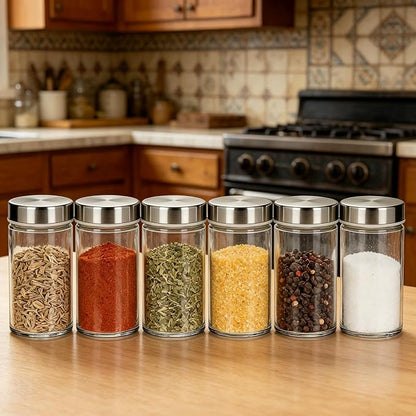 2 PCS 3 oz Glass Spice Jars/Bottles,Stainless Steel Lids Empty Round Spice Containers with Airtight Metal Caps with Shaker Lids