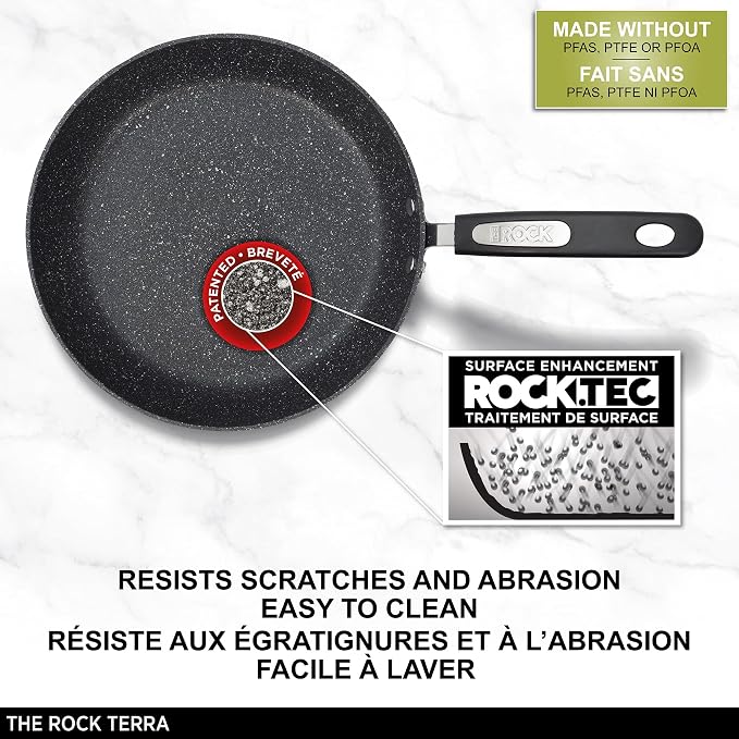 Starfrit The Rock Terra Ceramic Non-Stick Cookware Set, 8-Piece, Chemical-Free, Oven and Dishwasher Safe, with Saucepans, Stockpot, and Fry Pans, Black Marble