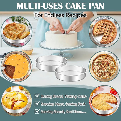 TeamFar 9 Inch Cake Pan, Stainless Steel Round Layer Cake Baking Pan Tin for Birthday Wedding, Non-Toxic & Heavy-Duty, Mirror Finish & Leak Proof, Oven & Dishwasher Safe