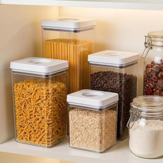 UFORU Food Storage Containers with Twist-lock Lids, 4-Set 0.7/1.3/1.8/2.6QT Airtight Food Storage Containers, Stackable Kitchen Pantry Organizer, Rotary Opening Containers for Flour, Cereal & Sugar