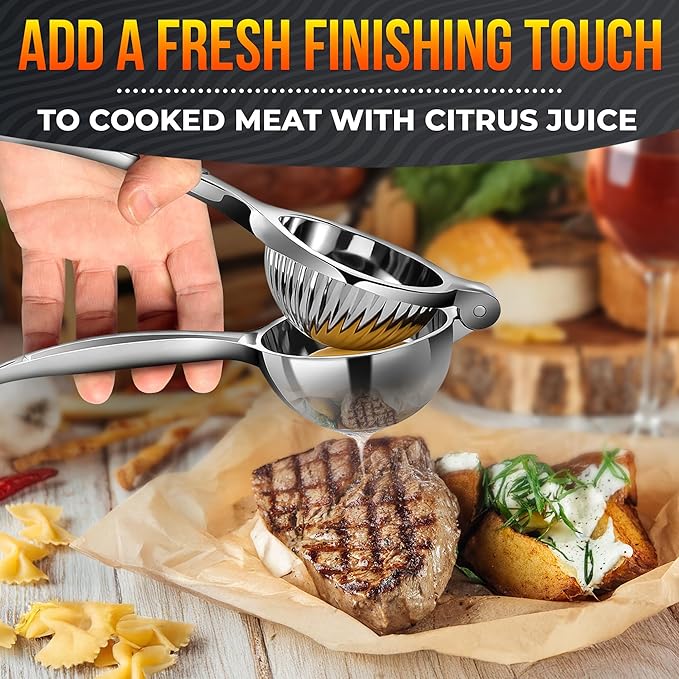 Stainless Steel Lemon Squeezer for Max Juice in Seconds – 8.3"x2.6" Lime Squeezer | Heavy-Duty, Ergonomic Handheld, Juicer for Citrus Juice Extraction for Holiday & Festive Drinks, Great Kitchen Gifts