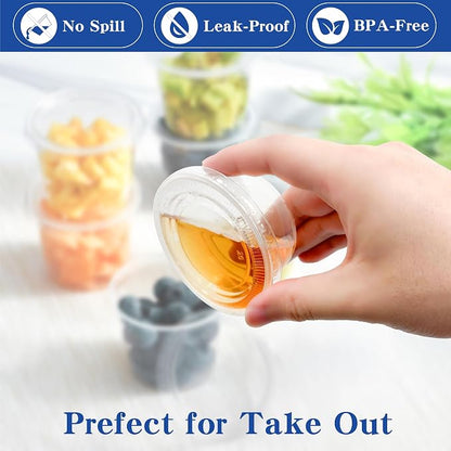 400 sets - 4 oz Portion Cups with Lids, Jello Shot Cups with Lids, Bulk ＆ Clear Sauce Cups for Meal Prep, Disposable Small Plastic Containers for Salad Dressing, Condiment, Snacks