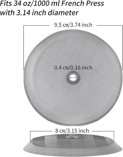 Sivaphe 6 Pieces French Press Replacement Filters Part, 3.15-4 Inch Cafetiere Coffee Maker Filter Stainless Steel, French Press Metal Mesh Screen for 1000 ml/ 34 oz/ 8 cup French Coffee and Tea Press