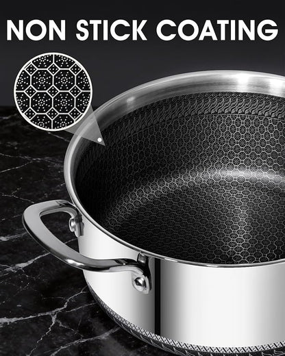 USELUCK Nonstick 5-QT Stock Pot with Glass Lid,Stay-Cool Handle,Oven-Safe,Dishwasher-safe,Compatible with All Cooktops.