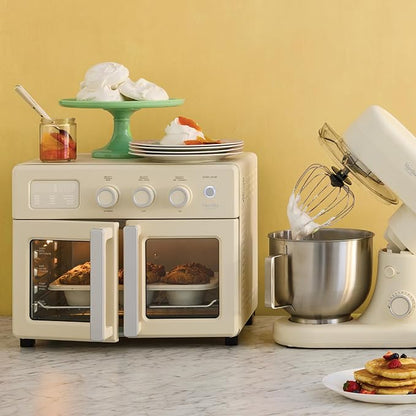 Martha Stewart French Door Air Fryer Toaster Oven Combo, 34QT Countertop Convection, 12-in-1, Bake, Broil, Roast, Fits 12” Pizza, Dehydrate, 5 Accessories, Air Fry Basket, Stainless Steel, Caviar Gray