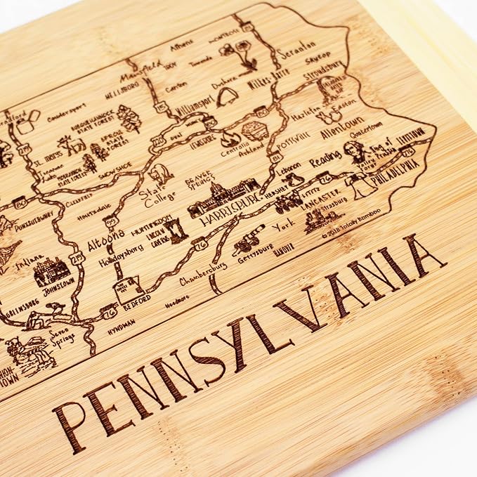 Totally Bamboo A Slice of Life Pennsylvania State Serving and Cutting Board, 11" x 8.75"