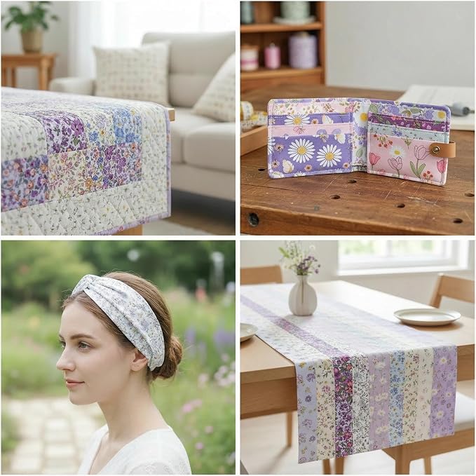 40-Pcs Light & Fresh Floral Fabric Strips - Precut Cotton for DIY Quilting & Home Decor