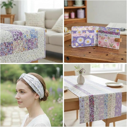40-Pcs Light & Fresh Floral Fabric Strips - Precut Cotton for DIY Quilting & Home Decor