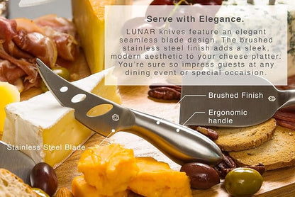 Lunar 6-Piece Cheese Knife Set - Premium Stainless Steel Cheese Knives Collection - Charcuterie Board Accessories Gift Ready w/ 15 Festive Recipes