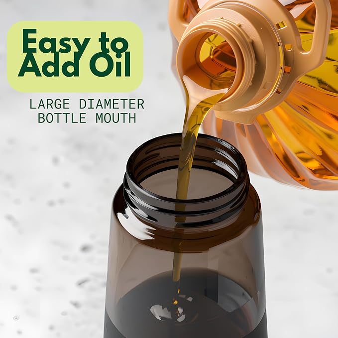 Glass Olive Oil Sprayer for Cooking 16oz/470ml – Dark-Green 2-in-1 Glass Oil Sprayer & Dispenser with 9 Labeled Stickers, Kitchen Gadgets & Air Fryer Accessories, Olive Oil Dispenser – Black