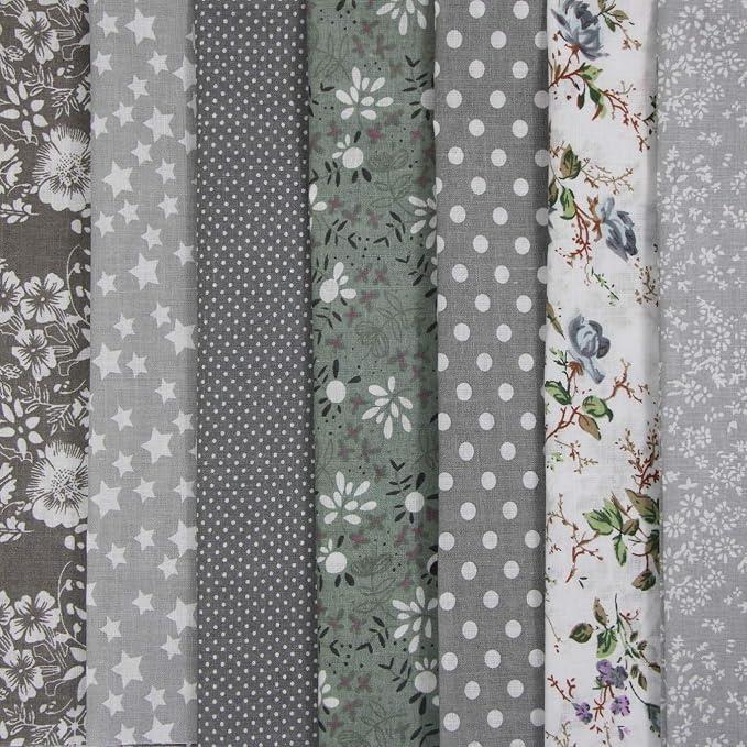 aufodara 7pcs 20” x 20” Cotton Fabric Squares Patchwork Bundle Making Supplies Quilting Weight 120 g/m² for Sewing Quilt DIY Artcraft Handwork (Grey)