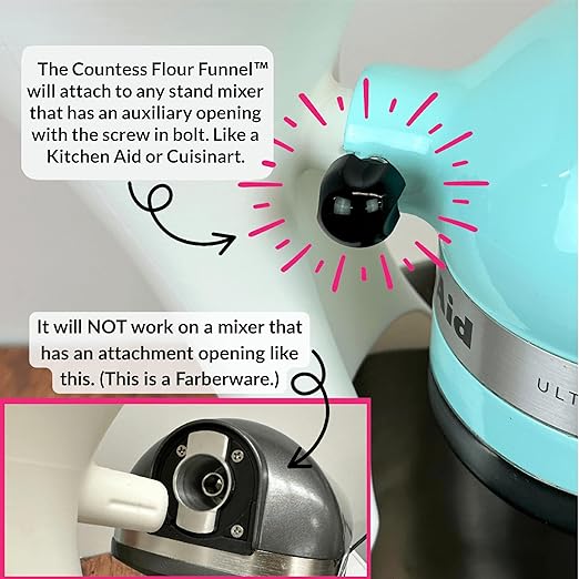 Countess Flour Funnel™ - Stand Mixer Attachment by The Cookie Countess (White)