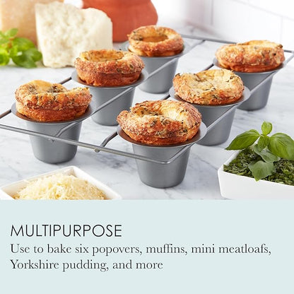 Chicago Metallic 6-Cup Popover Pan, Heavyweight Aluminized Steel with Nonstick Coating, Ideal for Yorkshire Pudding, Muffins, and Popovers