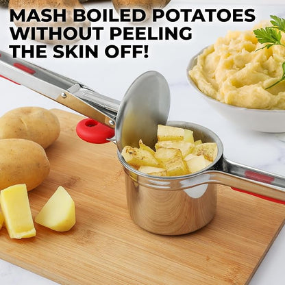 Zulay Kitchen Premium Large 15oz Potato Ricer, Heavy Duty Professional Stainless Steel Potato Masher and Ricer Kitchen Tool, Press and Mash Kitchen Gadget - Red and Silver