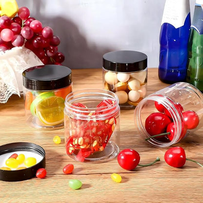 24 Pieces Empty Clear Plastic Jars with Lids Round Storage Containers Wide-Mouth for Beauty Product Cosmetic Cream Lotion Liquid Butter Craft and Food (Black Lid, 8 oz)