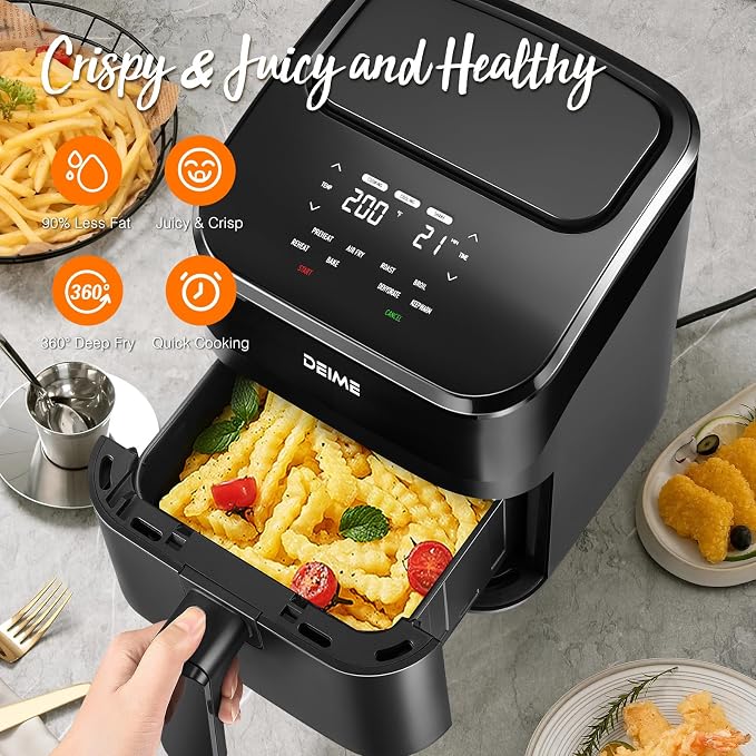 DEIME Air Fryer 4.5 Qt, Small Airfryer Digital Space Saving Compact, Bake, Reheat, Roasts for Quick Easy Meals, Mini Compact & Quiet, Nonstick & Dishwasher Safe Basket (Black-4.5QT)